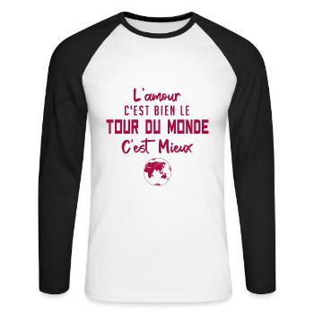 l'amour c'est bien le tour du monde c'est mieux - T-shirt baseball manches longues Homme - blanc/noir - Devant - Nik (191cm)