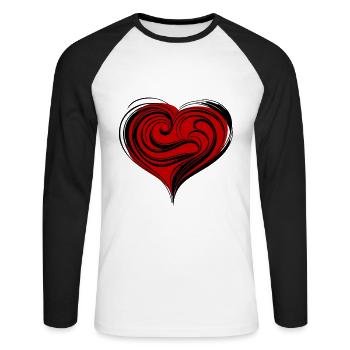 Symbole du cœur Amour - T-shirt baseball manches longues Homme - blanc/noir - Devant - Nik (191cm)
