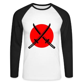 Symbole de l’épée de samouraï - T-shirt baseball manches longues Homme - blanc/noir - Devant - Nik (191cm)
