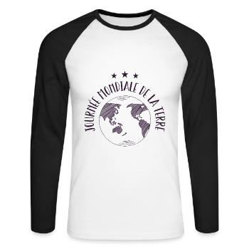 Journée mondiale de la Terre - T-shirt baseball manches longues Homme - blanc/noir - Devant - Nik (191cm)