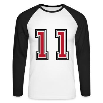 11 Symbole numérique - T-shirt baseball manches longues Homme - blanc/noir - Devant - Nik (191cm)