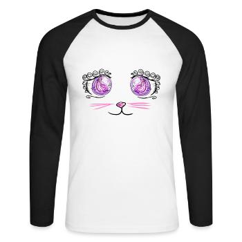 Manga Chat - T-shirt baseball manches longues Homme - blanc/noir - Devant - Nik (191cm)
