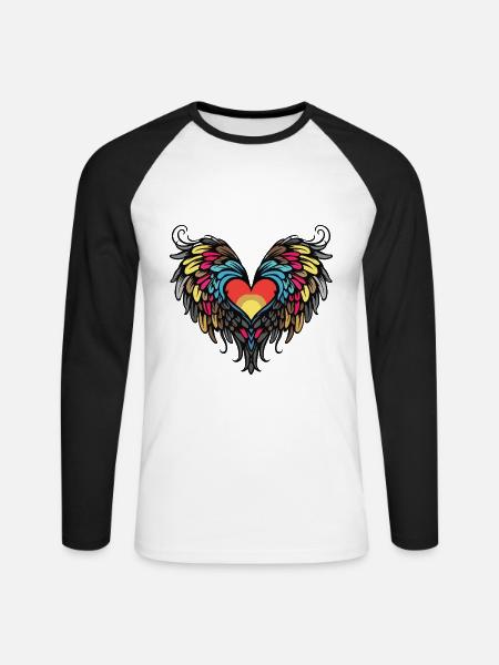 Herz Flügel Engel Love - Unisex Baseballshirt langarm - Weiß/Schwarz