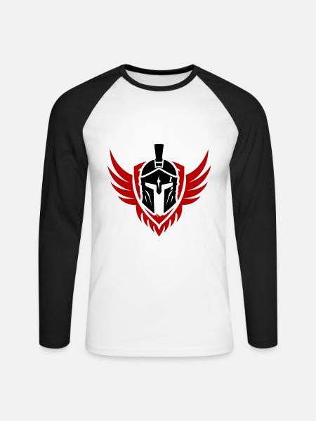 Spartaner Helm Symbol - Unisex Baseballshirt langarm - Weiß/Schwarz