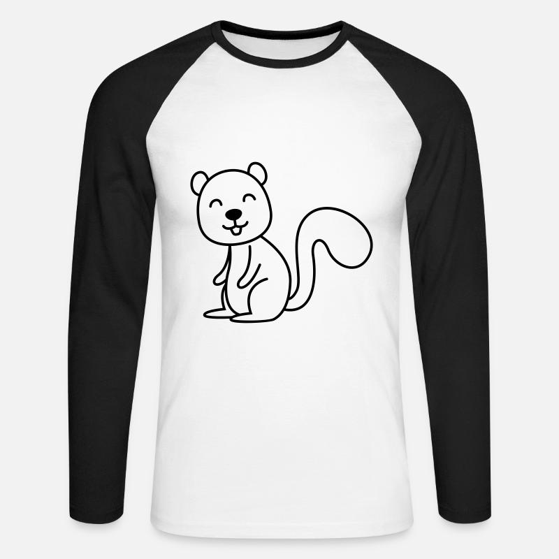 Eichhörnchen Comic Tier - Unisex Baseballshirt langarm - Weiß/Schwarz