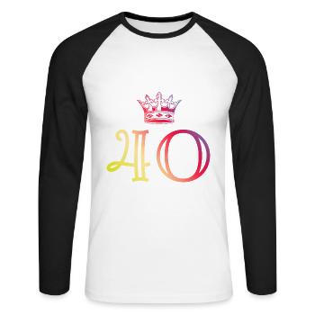 40 Zahl Krone - Unisex Baseballshirt langarm - Weiß/Schwarz - Vorne - Nik (191cm)