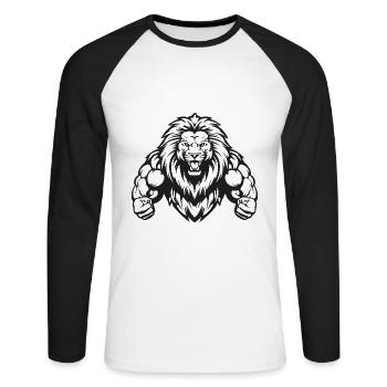 Lion Musculation Muscles Workout Gym - T-shirt baseball manches longues Homme - blanc/noir - Devant - Nik (191cm)