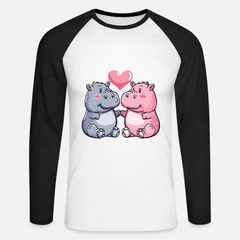 Nilpferd Comic Tier Paar Liebe - Unisex Baseballshirt langarm - Weiß/Schwarz
