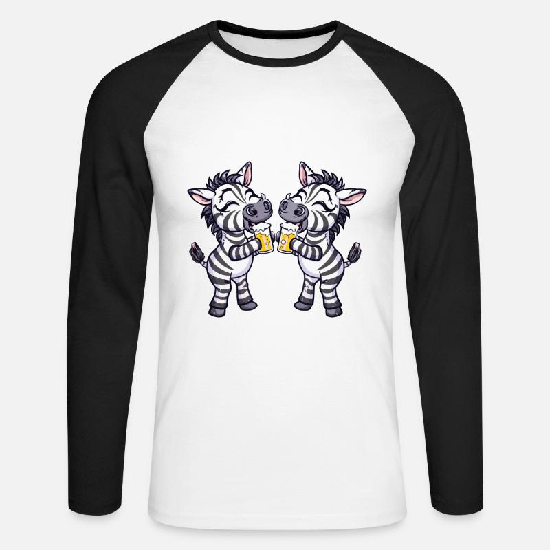 Zebra Comic Bier Lustig Saufen - Unisex Baseballshirt langarm - Weiß/Schwarz