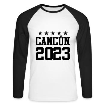 Cancun 2023 - T-shirt baseball manches longues Homme - blanc/noir - Devant - Nik (191cm)