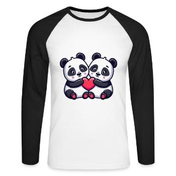 Panda Comic Paar Liebe - Unisex Baseballshirt langarm - Weiß/Schwarz - Vorne - Nik (191cm)