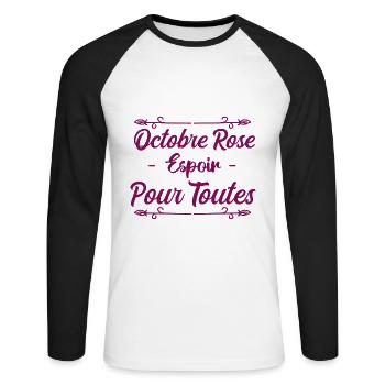 Octobre Rose Espoir Pour Toutes - T-shirt baseball manches longues Homme - blanc/noir - Devant - Nik (191cm)
