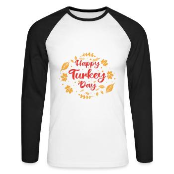 Happy Turkey Day | Thanksgiving - T-shirt baseball manches longues Homme - blanc/noir - Devant - Nik (191cm)
