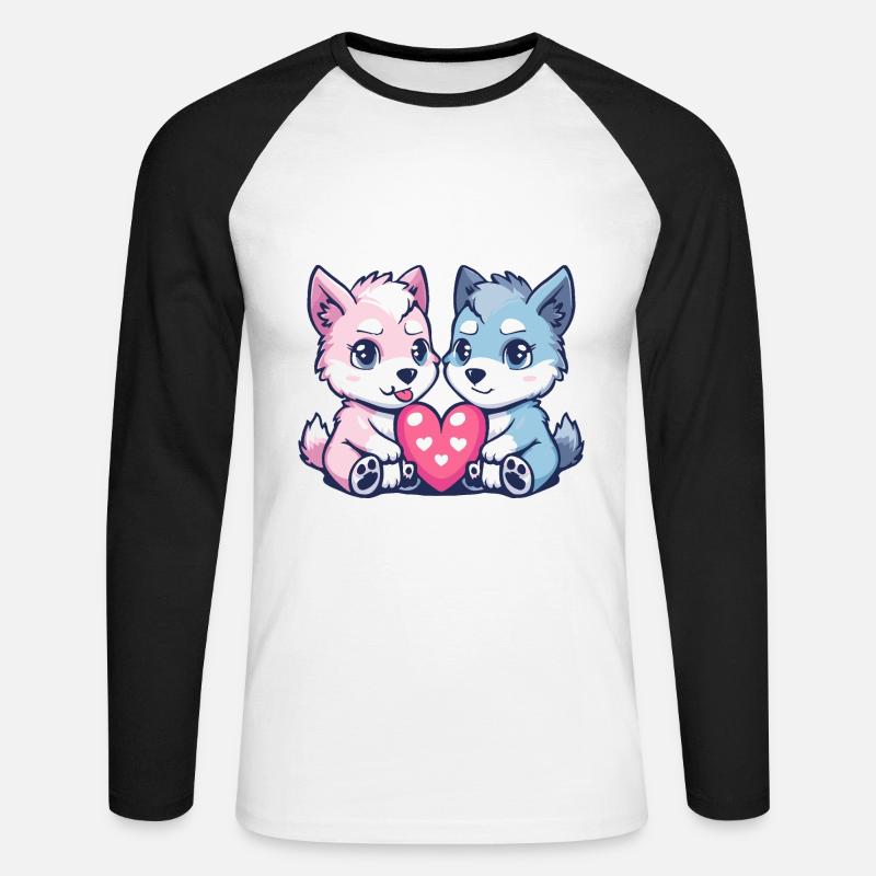 Wolf Comic Paar Liebe - Unisex Baseballshirt langarm - Weiß/Schwarz