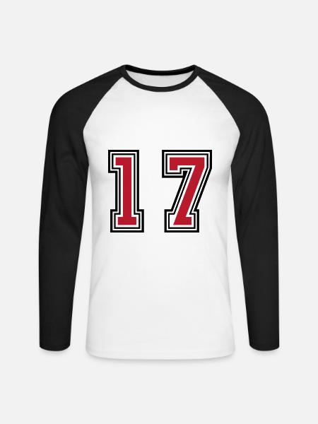 17 Symbole numérique - T-shirt baseball manches longues Homme - blanc/noir