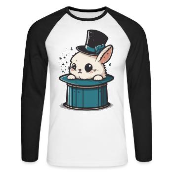 Lapin fantasque dans un chapeau de magicien : un enchantement - T-shirt baseball manches longues Homme - blanc/noir - Devant - Nik (191cm)