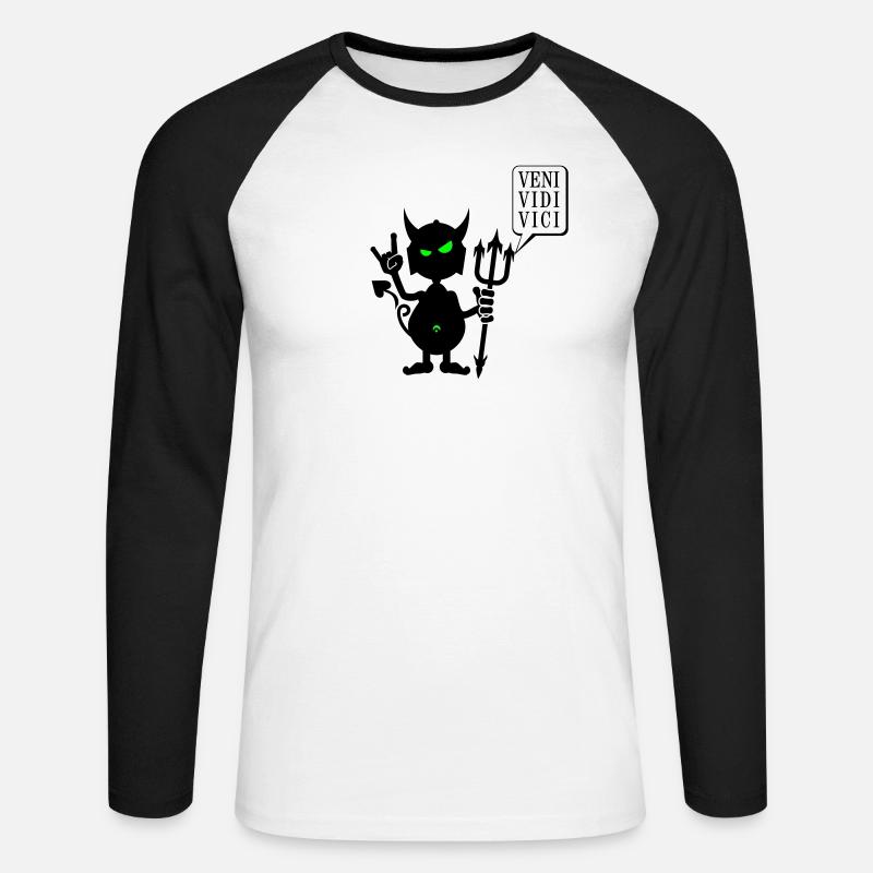 Teufel rocks / devil rocks (2c) - Unisex Baseballshirt langarm - Weiß/Schwarz