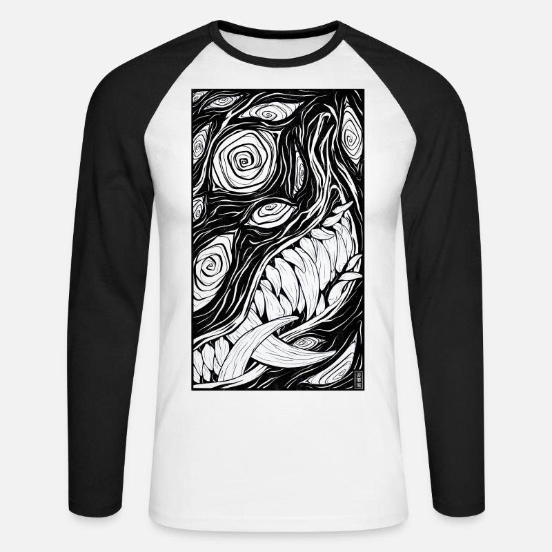 Dämonenfuchs - Unisex Baseballshirt langarm - Weiß/Schwarz