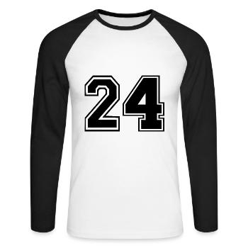 24 - Unisex Baseballshirt langarm - Weiß/Schwarz - Vorne - Nik (191cm)