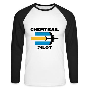 Chemtrailpilot (Flugzeug mit Chemtrails) - Unisex Baseballshirt langarm - Weiß/Schwarz - Vorne - Nik (191cm)