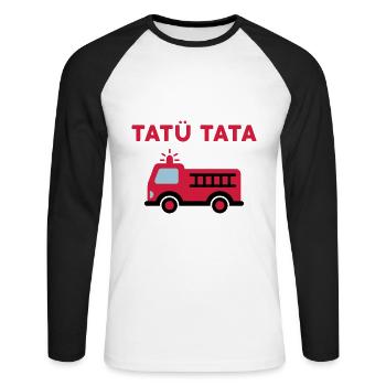 Tatü tata (Feuerwehrauto mit Leiter) - Unisex Baseballshirt langarm - Weiß/Schwarz - Vorne - Nik (191cm)