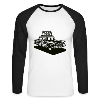 Vintage Pizza Taxi - Delivery Service Design - Unisex Long Sleeve Baseball T-Shirt - white/black - Front - Nik (191cm)
