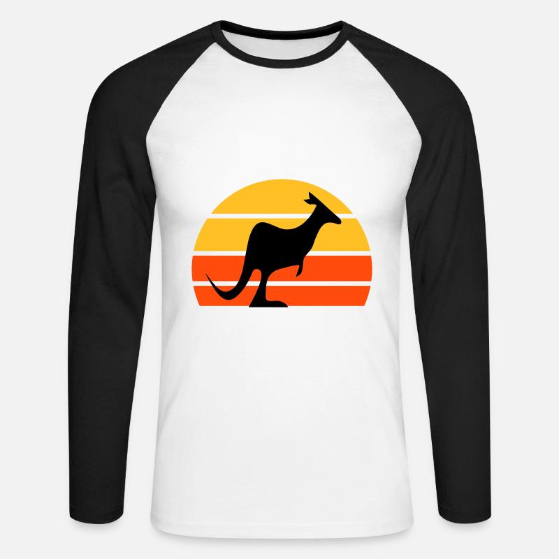Känguru vor einer Halbsonne - Unisex Baseballshirt langarm - Weiß/Schwarz