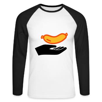 Saucisses à distribuer - T-shirt baseball manches longues Homme - blanc/noir - Devant - Nik (191cm)