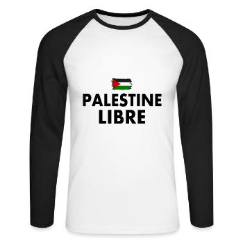 palestine libre - T-shirt baseball manches longues Homme - blanc/noir - Devant - Nik (191cm)