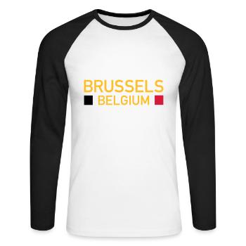 Brussels, Belgium (two squares) - Unisex Long Sleeve Baseball T-Shirt - white/black - Front - Nik (191cm)
