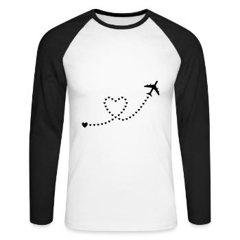 ★ Couleurs de conception modifiables ★ Avion, coeurs - T-shirt baseball manches longues Homme - blanc/noir - Devant - Nik (191cm)