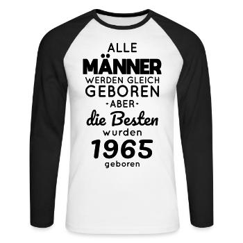 60e anniversaire - Les meilleurs sont nés en 1965 - T-shirt baseball manches longues Homme - blanc/noir - Devant - Nik (191cm)