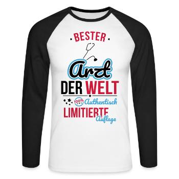 Meilleur médecin du monde - 100 % authentique - T-shirt baseball manches longues Homme - blanc/noir - Devant - Nik (191cm)