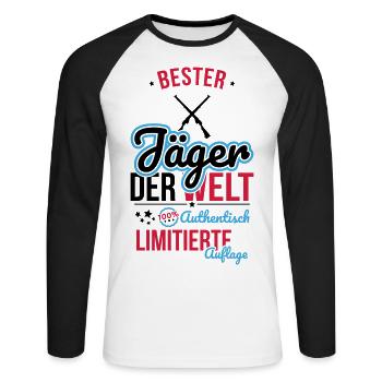 Meilleur chasseur du monde - 100 % authentique - T-shirt baseball manches longues Homme - blanc/noir - Devant - Nik (191cm)