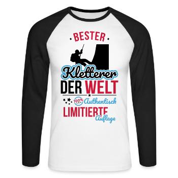 Meilleur grimpeur du monde - 100 % authentique - T-shirt baseball manches longues Homme - blanc/noir - Devant - Nik (191cm)