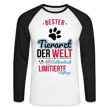 Bester Tierarzt der Welt - 100% Authentisch - Unisex Baseballshirt langarm - Weiß/Schwarz - Vorne - Nik (191cm)