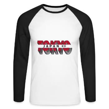 Tokyo Japan - Unisex Baseballshirt langarm - Weiß/Schwarz - Vorne - Nik (191cm)
