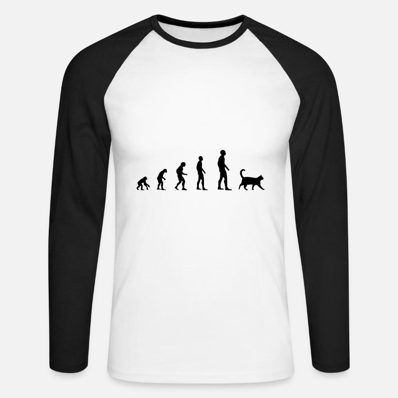 Katze – Evolution - Unisex Baseballshirt langarm - Weiß/Schwarz