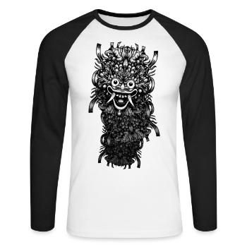 Bali Mask - Unisex Long Sleeve Baseball T-Shirt - white/black - Front - Nik (191cm)