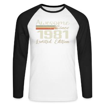 Geburtstag 43 Jahre Jahrgang 1981 Geschenk 1981 - Unisex Baseballshirt langarm - Weiß/Schwarz - Vorne - Nik (191cm)