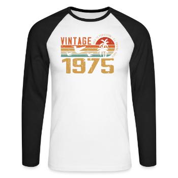 Vintage 1975 Cadeau Anniversaire - Millésime 1975 - T-shirt baseball manches longues Homme - blanc/noir - Devant - Nik (191cm)