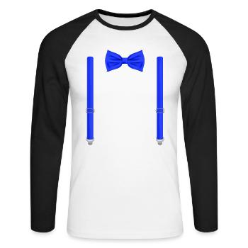 Lustige blaue Fliege mit Hosenträgern Perfekt - Unisex Baseballshirt langarm - Weiß/Schwarz - Vorne - Nik (191cm)