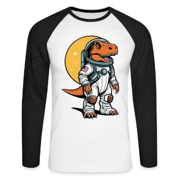 Dinosaurier Astronaut Illustration - Unisex Baseballshirt langarm - Weiß/Schwarz - Vorne - Nik (191cm)