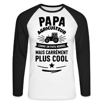 Papa agriculteur – plus cool qu’un papa normal - T-shirt baseball manches longues Homme - blanc/noir - Devant - Nik (191cm)