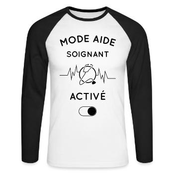 Mode aide-soignant activé - T-shirt baseball manches longues Homme - blanc/noir - Devant - Nik (191cm)