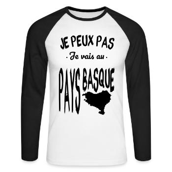 Mode Basque activé - T-shirt baseball manches longues Homme - blanc/noir - Devant - Nik (191cm)