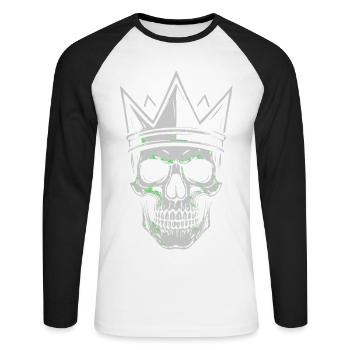 Crown Skull Motif for Skull and Rock Fans - Unisex Long Sleeve Baseball T-Shirt - white/black - Front - Nik (191cm)