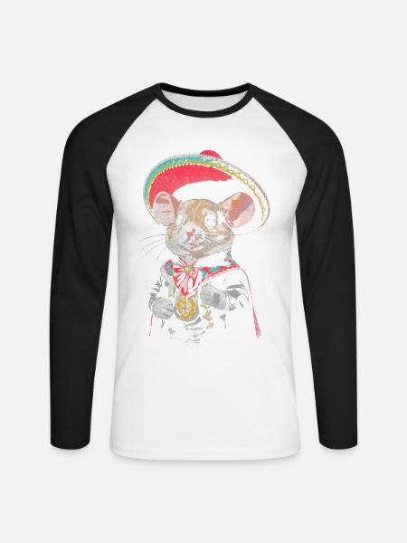 Mariachi-Maus - Unisex Baseballshirt langarm - Weiß/Schwarz