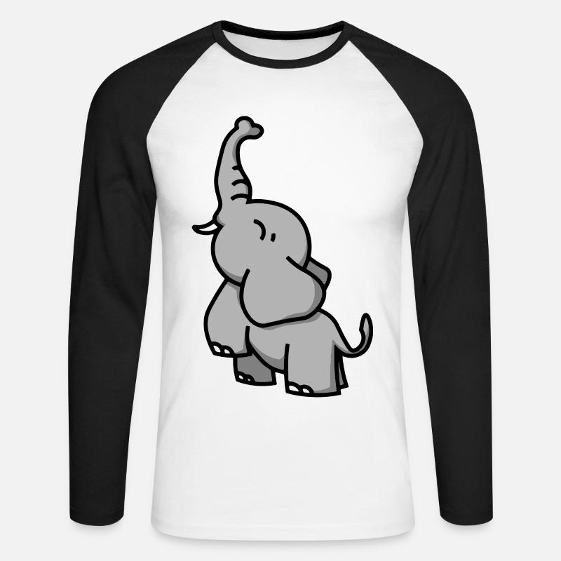 Elefant - Elephant - éléphant - Unisex Baseballshirt langarm - Weiß/Schwarz