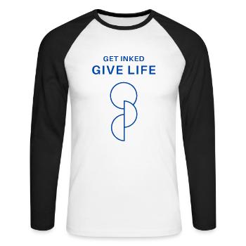 Don d’organes - Get Inked Give Life - T-shirt baseball manches longues Homme - blanc/noir - Devant - Nik (191cm)